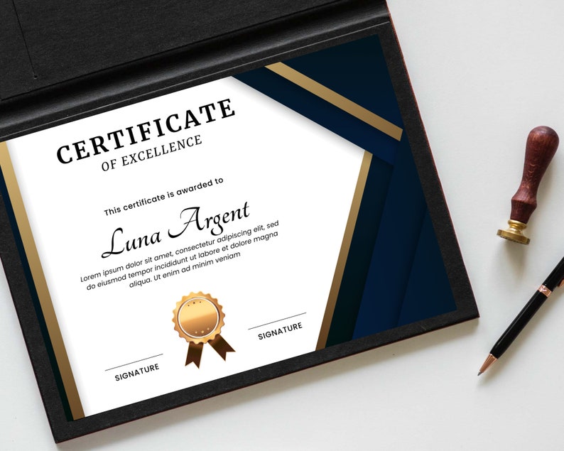Editable Certificate of Excellence Gold and Black Custom Award