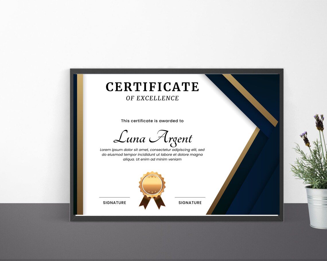 Editable Certificate of Excellence Gold and Black Custom Award