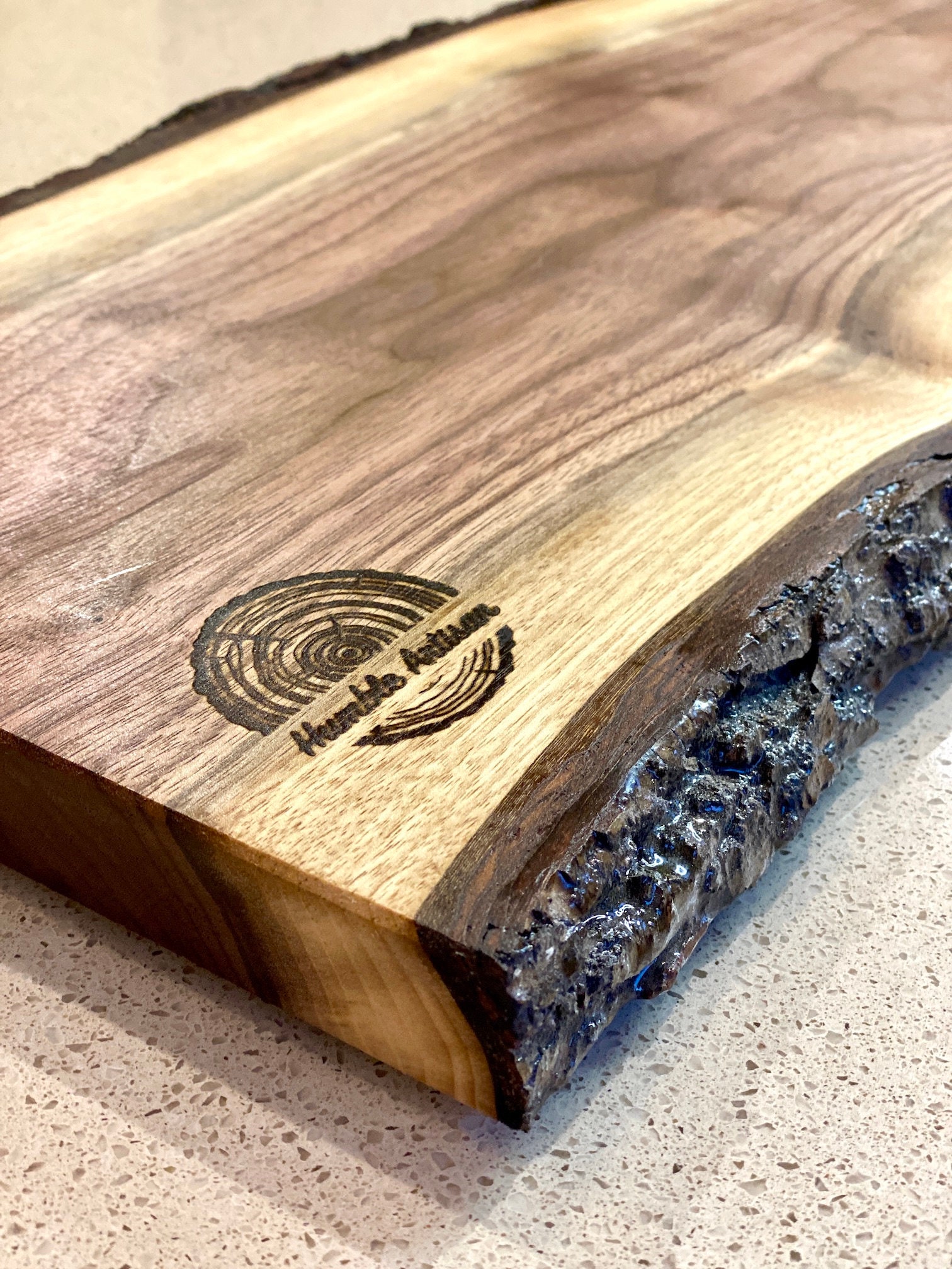 Dark Walnut, Bark Live Edge, Rustic Cutting Board, Charcuterie