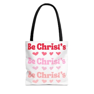 Christian Love Tote Bag Valentine's Day Gift Heart Design Pink & Red Tote Religious Bag Spiritual Tote Church Bag Everyday Tote Be Christ's image 1