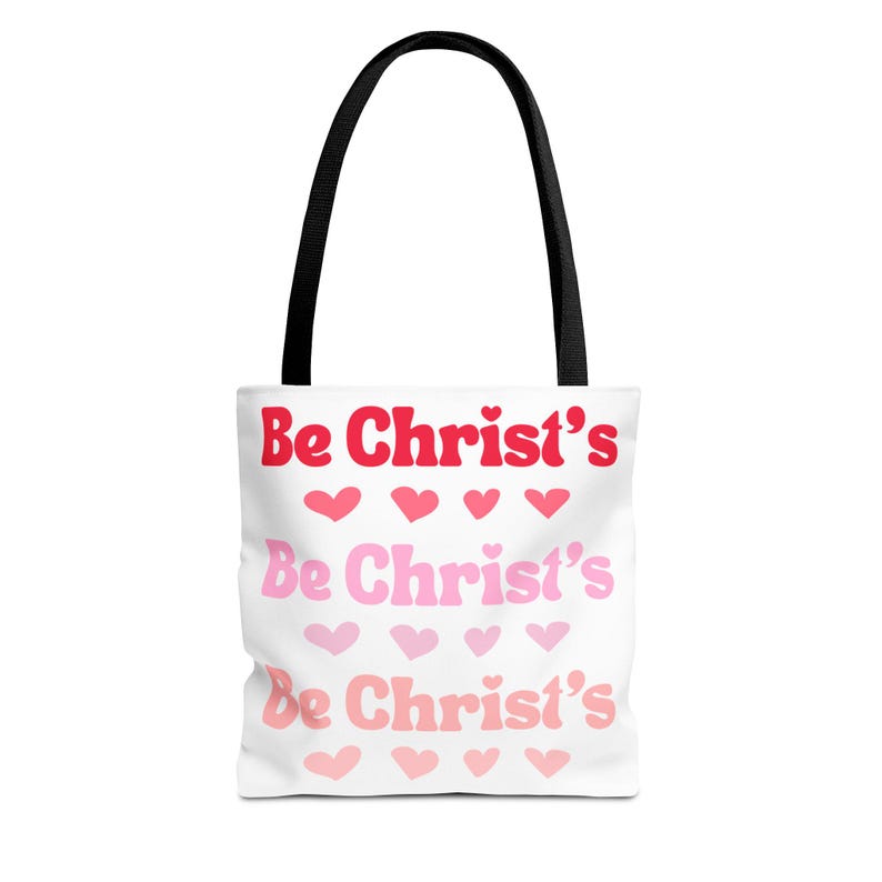 Christian Love Tote Bag Valentine's Day Gift Heart Design Pink & Red Tote Religious Bag Spiritual Tote Church Bag Everyday Tote Be Christ's image 1