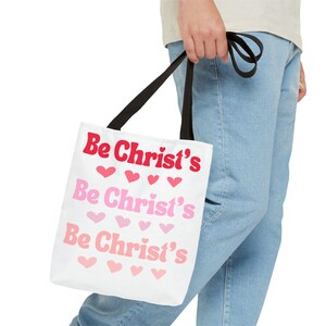 Christian Love Tote Bag Valentine's Day Gift Heart Design Pink & Red Tote Religious Bag Spiritual Tote Church Bag Everyday Tote Be Christ's image 3