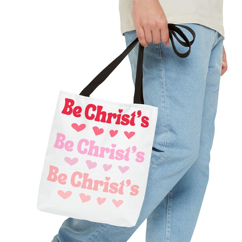 Christian Love Tote Bag Valentine's Day Gift Heart Design Pink & Red Tote Religious Bag Spiritual Tote Church Bag Everyday Tote Be Christ's image 3