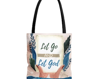 Religious Tote Bag Christian Trust in Jesus Let Go and Let God Hand Scroll Design Inspirational Christian Gift Religious Market Bag