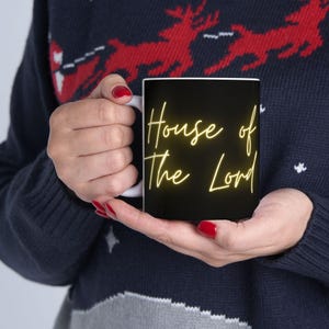 Christian Mug House of The Lord Coffee Cup Religious Drinkware Scripture Tea Mug Faithful Gift Christian Kitchen Decor Gold & Black Elegant