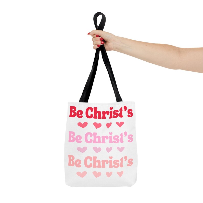 Christian Love Tote Bag Valentine's Day Gift Heart Design Pink & Red Tote Religious Bag Spiritual Tote Church Bag Everyday Tote Be Christ's image 4