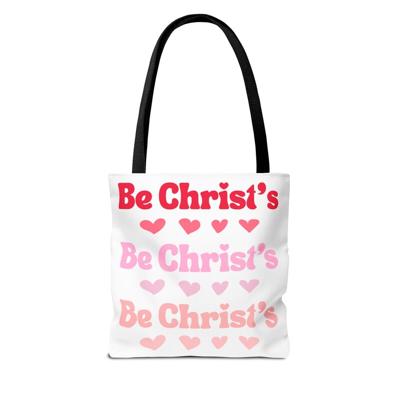 Christian Love Tote Bag Valentine's Day Gift Heart Design Pink & Red Tote Religious Bag Spiritual Tote Church Bag Everyday Tote Be Christ's image 2