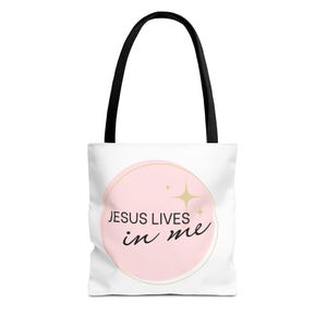 Jesus Lives In Me Tote Bag Christian Bag Everyday Tote For Believers Jesus Bag Church Bag Bible Study Tote Bag Easter Gift Jesus of Nazareth