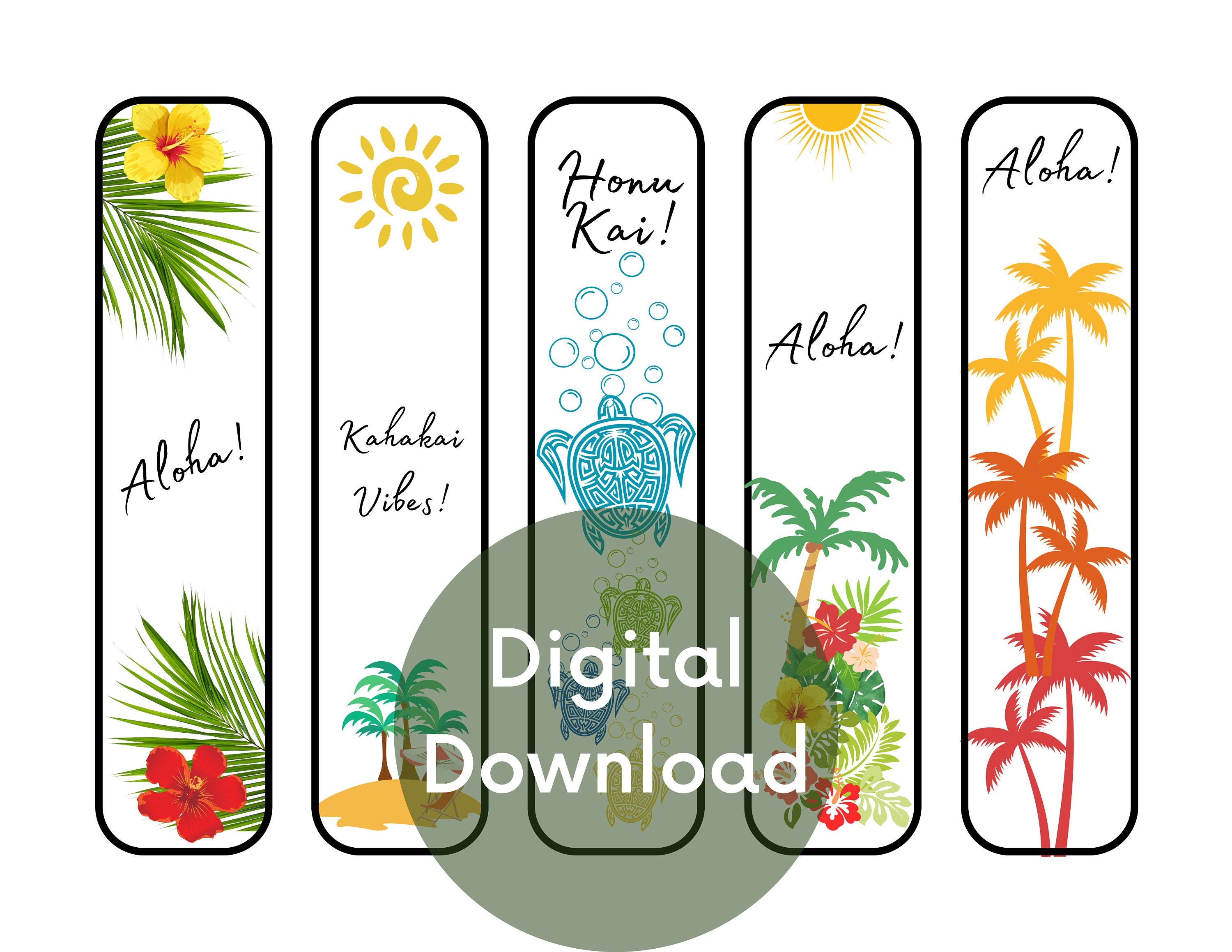 Set of 5 Printable Hawaiian Tropical Themed Bookmarks - Etsy