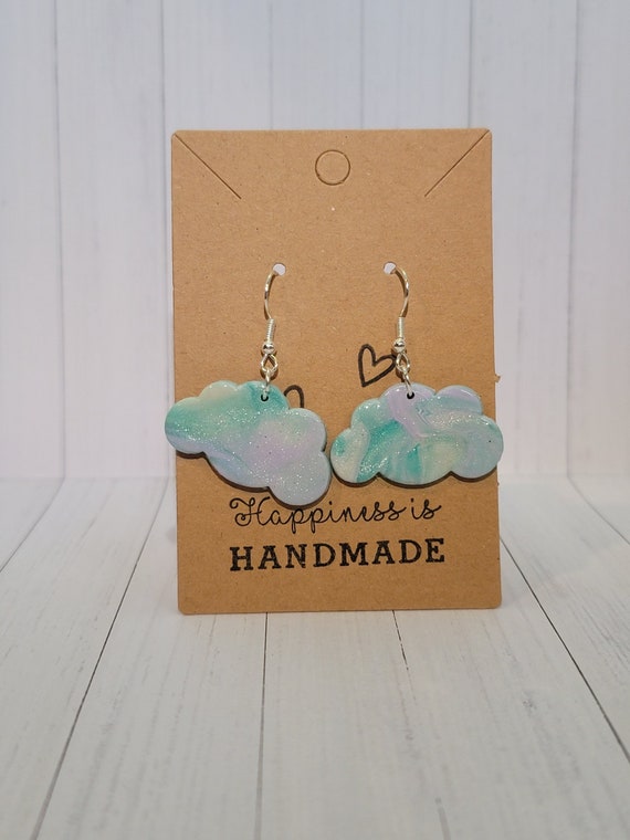 Cotton candy swirl polymer clay earrings