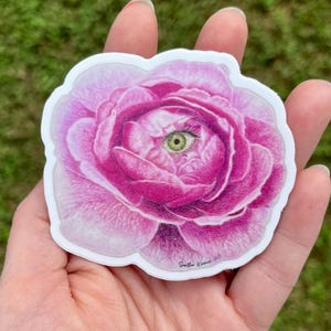 Illustrated Rose Vinyl Sticker, Rose Sticker, Waterproof Sticker, Vinyl Sticker, Floral Sticker, Creepy Flower, Pink Rose Sticker, Botanical