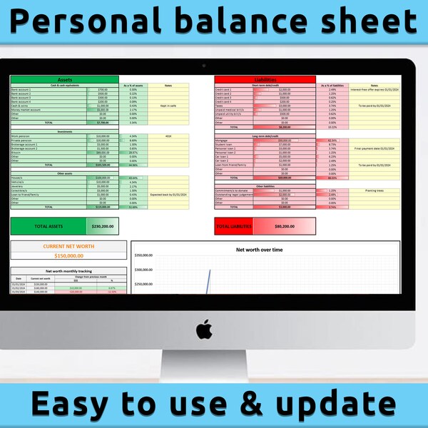 Balance Sheet Template Excel - Etsy
