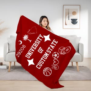 Personalized College Blanket, Custom College Dorm Throw, Graduation Gift, Cozy Bed Blanket, Senior Gift, Bed Party Merch, Campus Decor