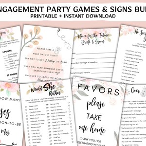Ensemble imprimable de jeux de douche nuptiale et de signes, jeux de fête de fiançailles florales, téléchargement instantané de jeux de douche de mariage, signes de douche nuptiale, PDF