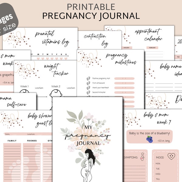 Schwangerschaft Planer Printable, druckbares Schwangerschaftstagebuch, erwartet Mom Kit, vom Beulen zum Baby, Checkliste für die Krankenhaustasche, mein Geburtsplan, PDF