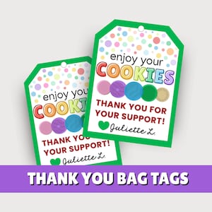 Scout Cookie Danke Taschenumbau bearbeitbar Nachbestellung qr Code druckbar Scout Truppe Marketing Kit für die Verkäufe von Kekssaison-Mädchen