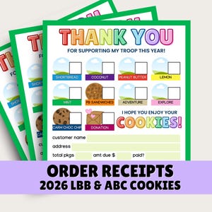Cookie receipt editable scout qr code reorder printable template cookie thank you card girl delivery order slip LBB cookie ABC Baker 2026