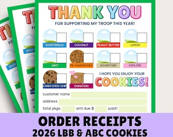 Cookie receipt editable scout qr code reorder printable template cookie thank you card girl delivery order slip LBB cookie ABC Baker 2026