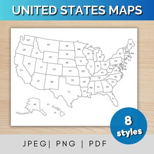 Carte des États-Unis, carte de suivi des ventes, activité de coloriage pour les 50 États, poster de la carte de l'État, carte des États-Unis téléchargeable | jpg png pdf