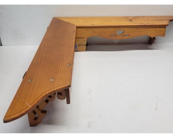 Vintage Pine Wood Corner Shelf L-Shaped Heart Cutout Scalloped Country Farmhouse