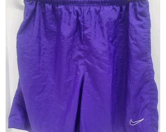 Vintage jaren 90 Nike shorts nylon windjack met trekkoord ongevoerd zak paars Sz 14