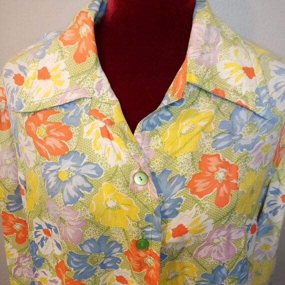 60s 70s Handmade Vintage Button Down Retro Floral… - image 6