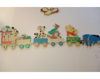 Vintage Disney Winnie The Pooh Cardboard Train Wall Hanging