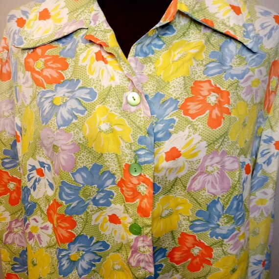 60s 70s Handmade Vintage Button Down Retro Floral… - image 5