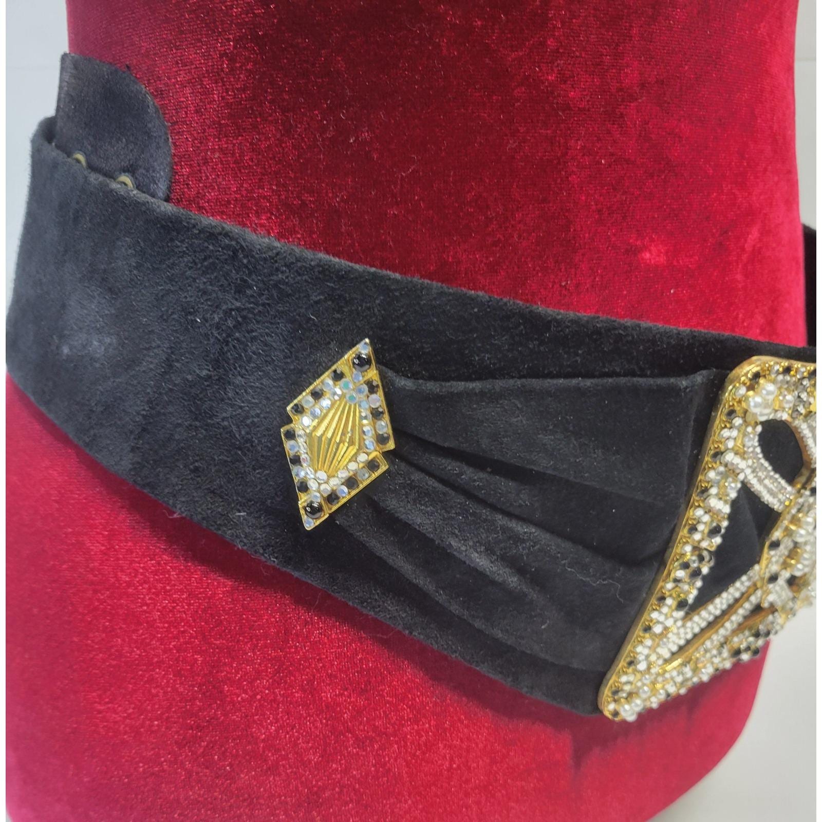 Vintage 70s/80s Ermine Beverly Hills Red Suede Wide Belt Swarovski Crystal 80s Dark Red Suede Leather Wide Waist Belt | Wide Red  main image 2