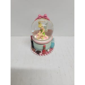 Disney Tinker Bell Mini Schneekugel Eitelkeit Make Up Basis Rosa Schleife 2000 Vintage