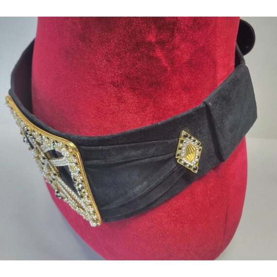 Ermine Beverly Hills Black Suede Wide Waist Belt Crystal Pearl Buckle Austria 80 Arch Suede Crystal Embellished Belt in Black Seude  main image 3