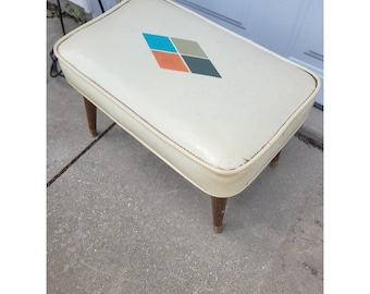Podnóżek Vtg Babcock Phillips Modern Atomic Harlequin Diamond Vinyl Ottoman MCM