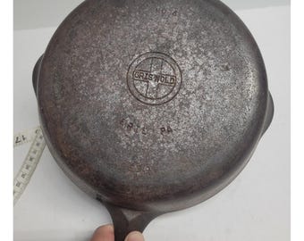 Sartén de hierro fundido Griswold No 6, logotipo pequeño 699W, Erie, PA, utensilios de cocina vintage sin restaurar.