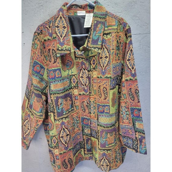White Stag Jacket Art Deco Style Tapestry Blazer Oversized Coat Sz 24