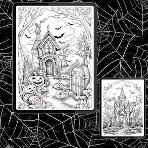 Página para colorear de casa embrujada, página para colorear de Halloween, página para colorear de Halloween embrujada, página para colorear embrujada, páginas para colorear espeluznantes