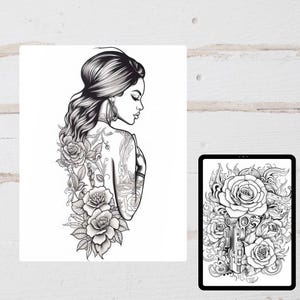 Tattoo Adult Coloring Pages, Tattoo Coloring Sheets, Tattoo Artist Coloring Sheet, Adult Art, Tattoo Coloring PDF
