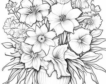 Flower Coloring, Adult Coloring, Flower Coloring Page, Adult Coloring Pages, , Floral Coloring Pages, Floral Arrangement Coloring Pages