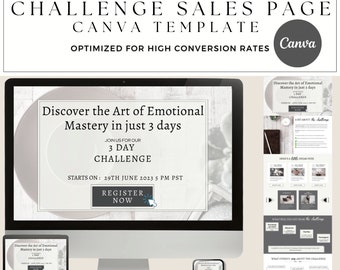 3 Day Challenge Landing Page for Coaches Website Template Canva INSTANT DOWNLOAD Sales Page Minimalist - IN001