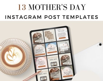 Mother's Day Instagram Templates Canva INSTANT DOWNLOAD Instagram Post Template Social Media Template Beige Brown IN003