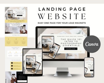 Canva Landing Page for Photographers | Canva Website Template | INSTANT DOWNLOAD | Sales Page | Lead Magnet | Yellow Black - IN002