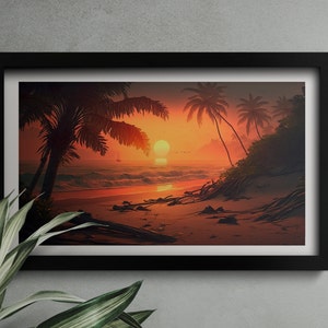 Island Paradise: A Tropical Sunset, Digital Art Print