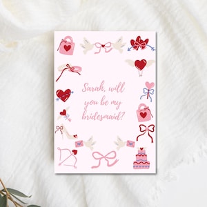 Bridesmaid Proposal Card Coquette Pink Love Bridesmaid Proposal Will You Be My Bridesmaid Card Canva Template Printable Cute Bridesmaid Card