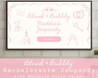 Bachelorette Jeopardy Game Template Blush and Bubbly Pink Bridal Party Jeopardy PowerPoint Game Template Bachelorette Party Canva Template