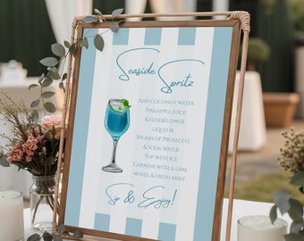 Coastal Signature Drinks Sign Canva Template Bridal Shower Drink Sign Editable Signature Drink Sign for Wedding Drink Template Table Sign