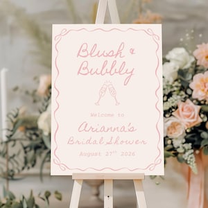 Blush Pink Bridal Shower Sign Canva Template Editable Bridal Shower Digital Template Poster Cute Pink Bridal Shower Handwriting Bridal Sign