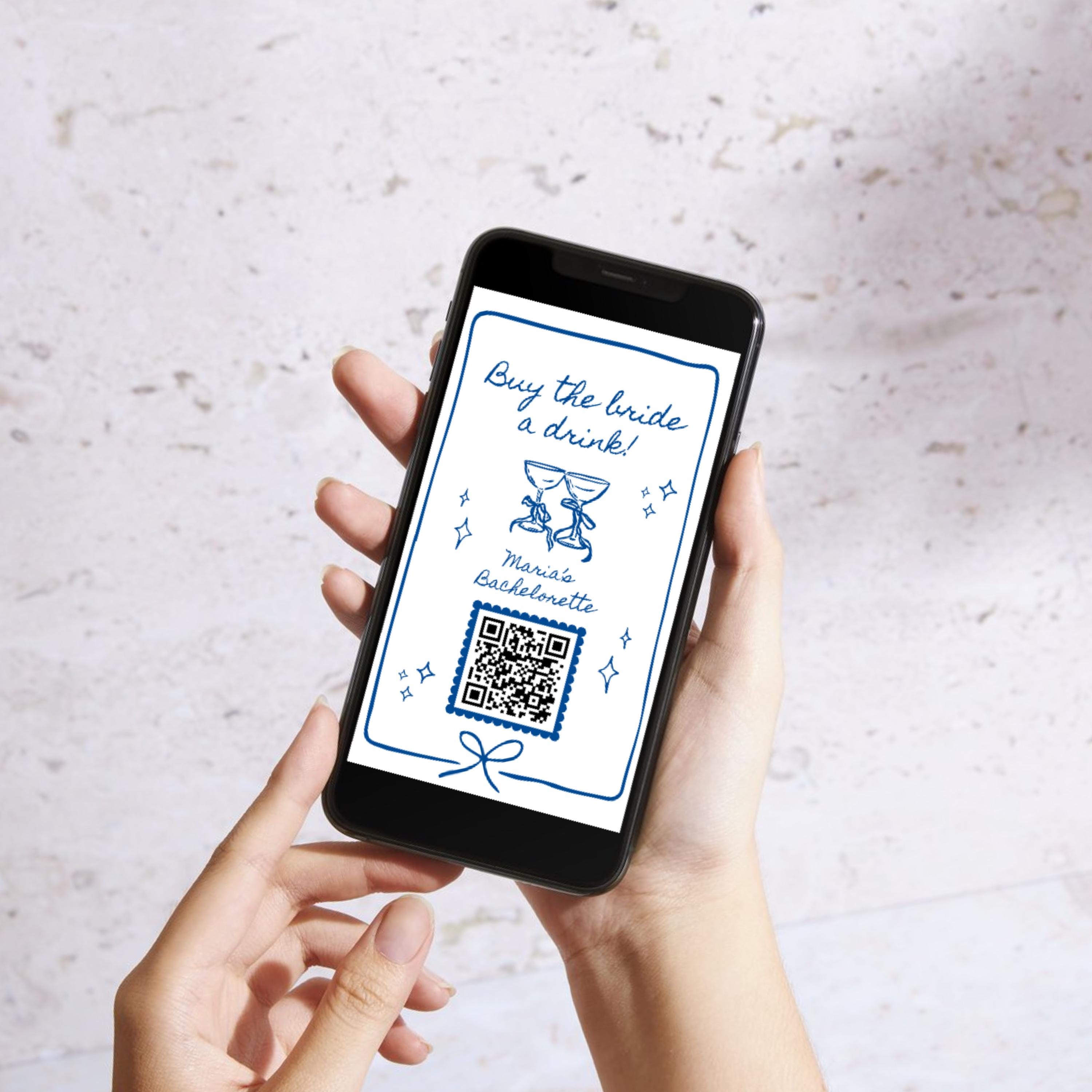 Buy The Bride a Drink Instagram Story Template Blue Bow Cute Bachelorette Party QR Code Template Venmo Instagram Story Coquette Template
