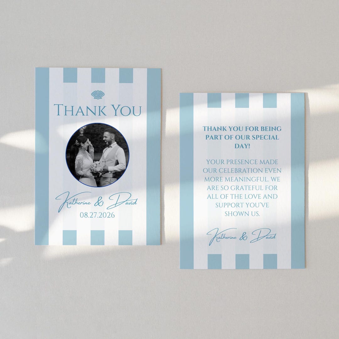 Coastal Thank You Card Canva Template Printable Cute Wedding Thank You ...