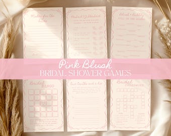 Pink Blush Bridal Shower Game Bundle Blush Pink Bridal Games Canva Template Blush Pink Engagement Games Editable Pink Bridal Printable Games