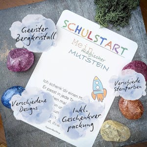 DIY Schulstart geeister Bergkristall magischer Mutstein Mutmacher Schulanfang Glücksbringer Wunschstein Geburtstagskarte Muggelstein