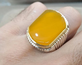 Yemeni Agate Yellow Aqeeq Ring Yellow Agate Ring Handmade Ring Gift Ring 925 Silver Ring